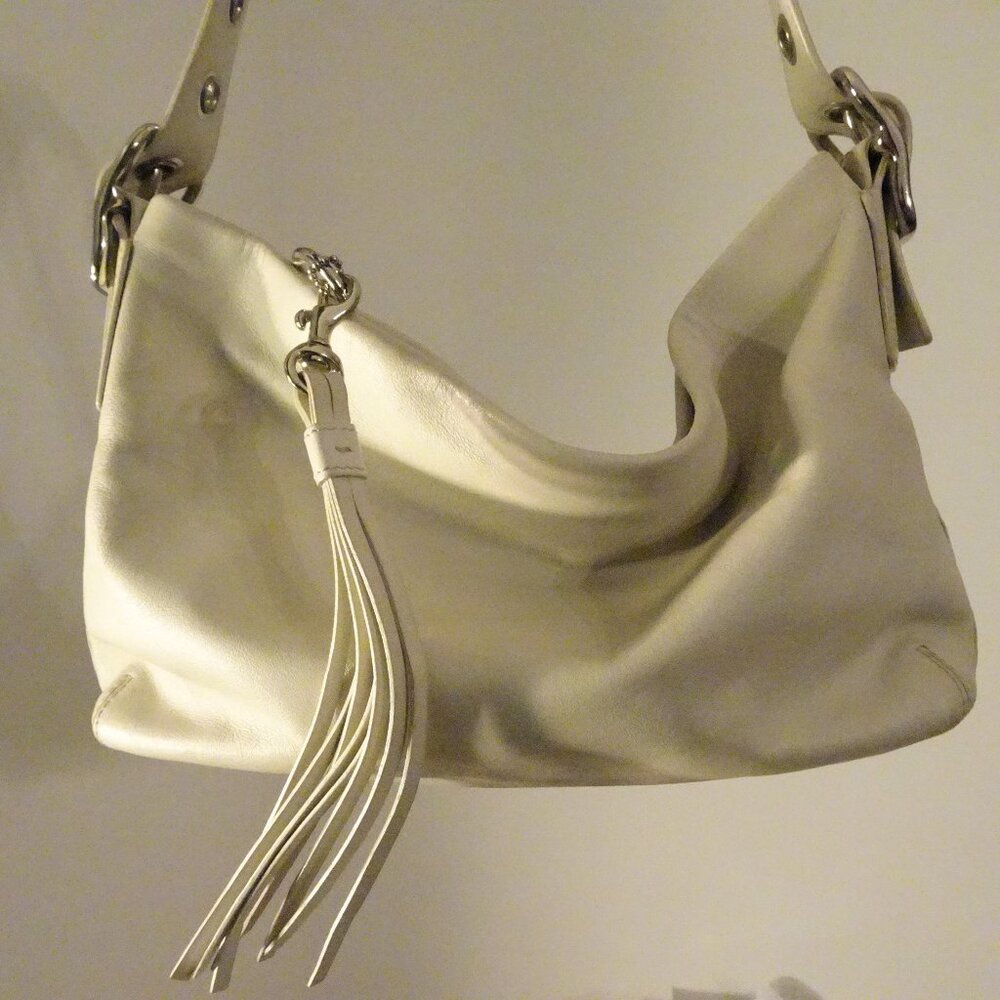 Coach East West Leather Shoulder Bag 1417 Off White Ecru Y2K Vintage Purse Charm
